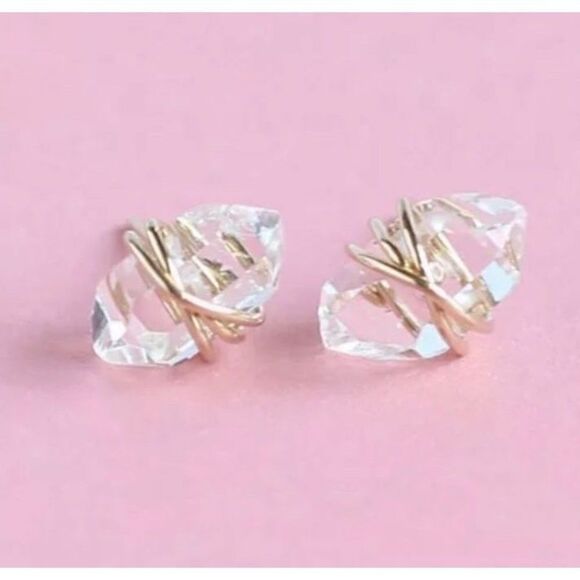 The Crystal Dream Gold plated wrapped lab created sapphire earrings - Picture 4 of 6